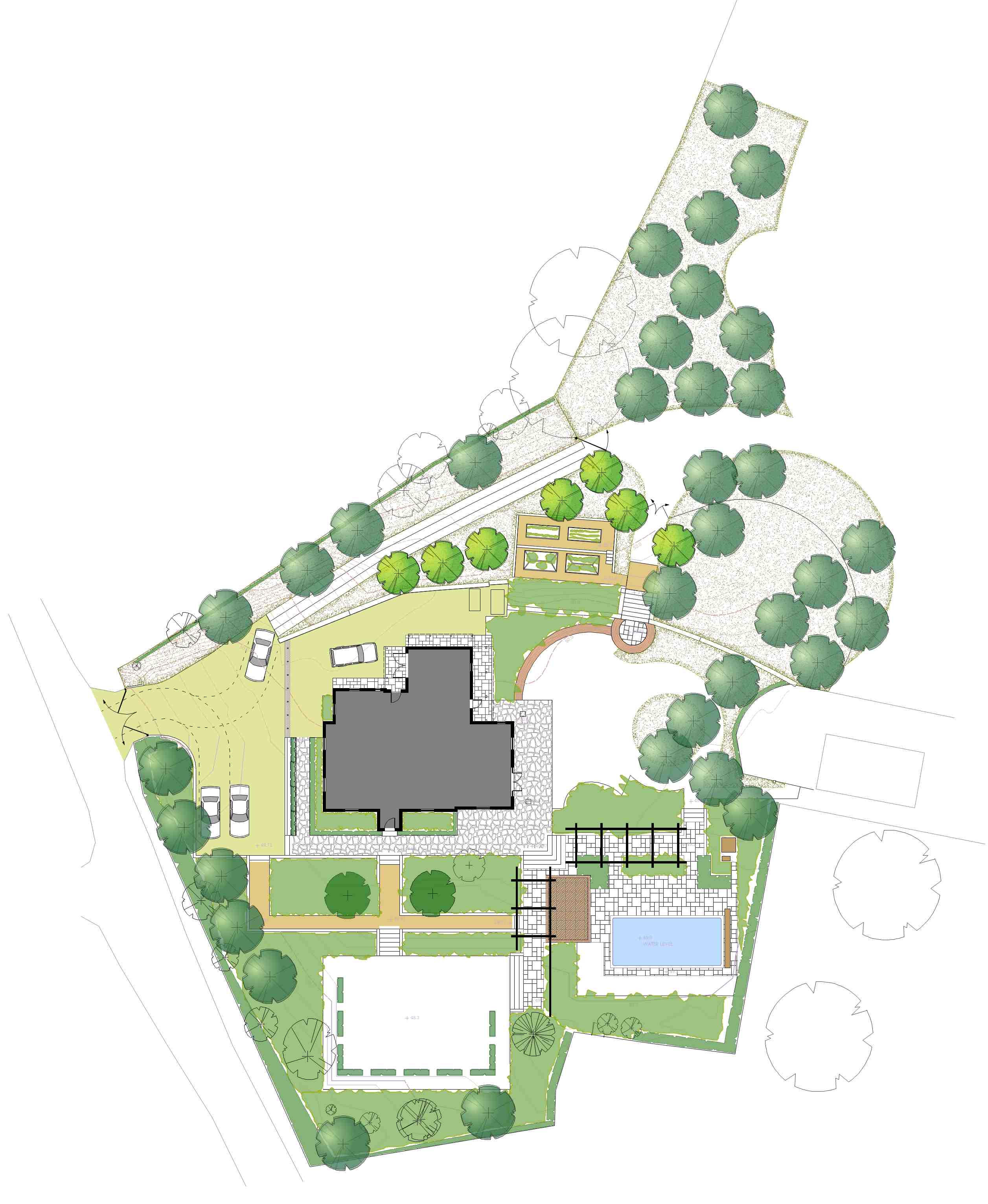 Plan of a large country garden design near Shaftesbury Dorset